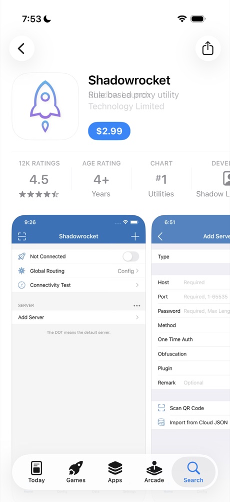 Shadowrocket 在美区 App Store 的样子